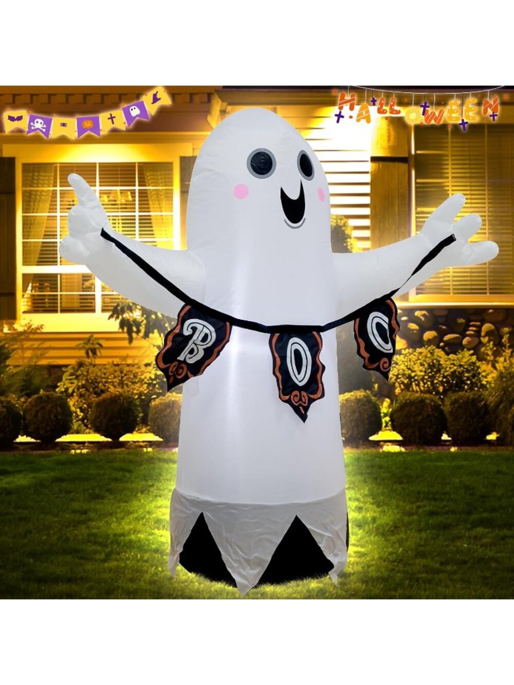🎃3.5FT Halloween Inflatable White Ghost Blow Up with LED Light Outdoor Decor